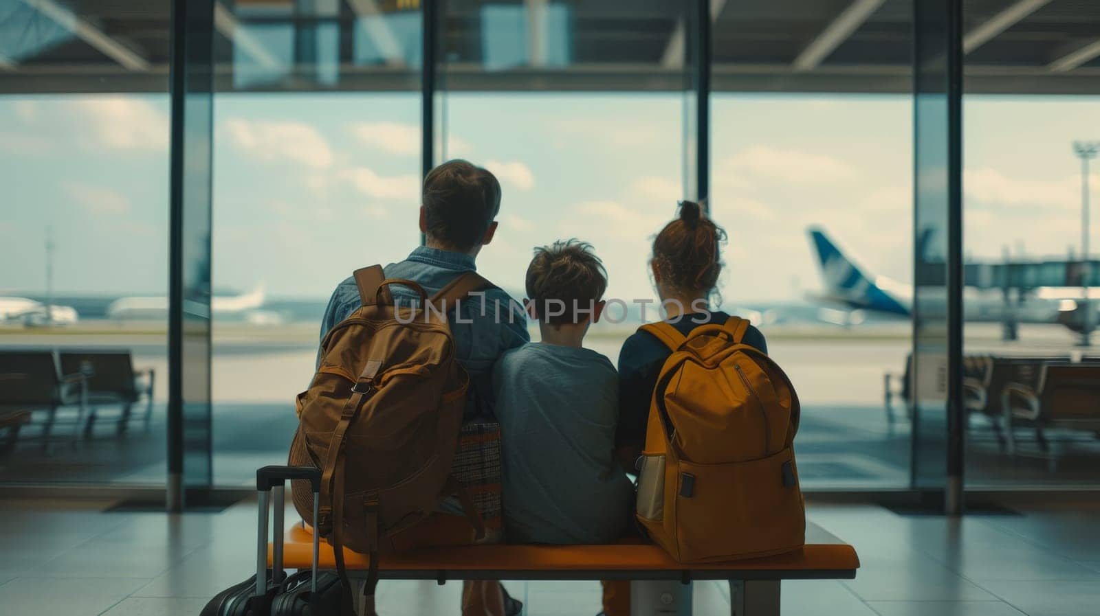 family travel trip, Family waiting in airport terminal, Generative AI by nijieimu