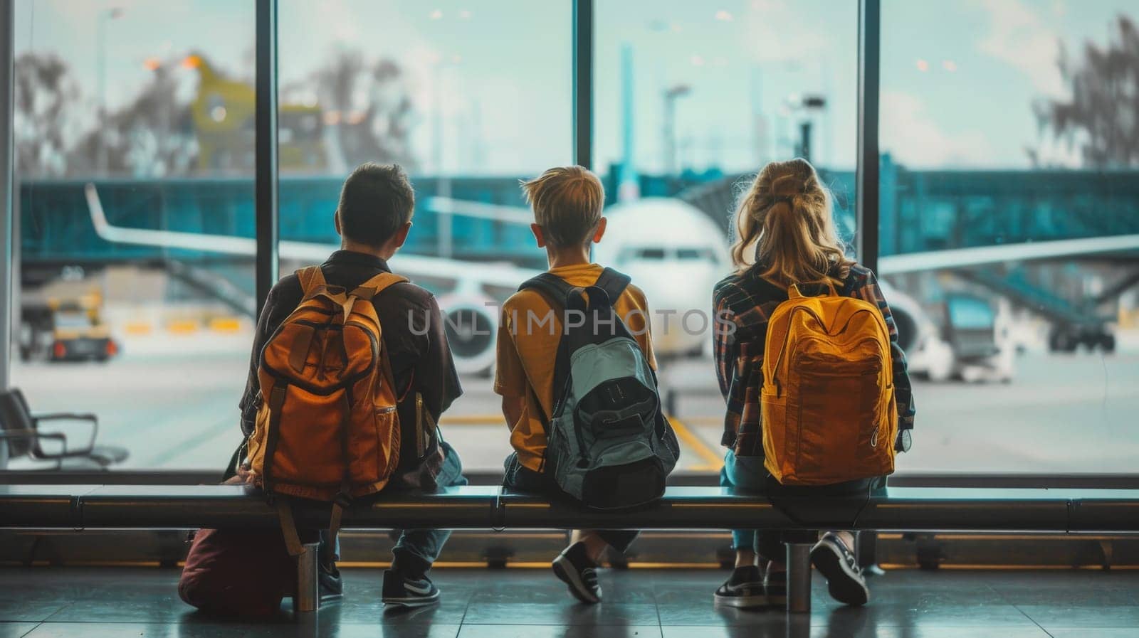 family travel trip, Family waiting in airport terminal, Generative AI by nijieimu