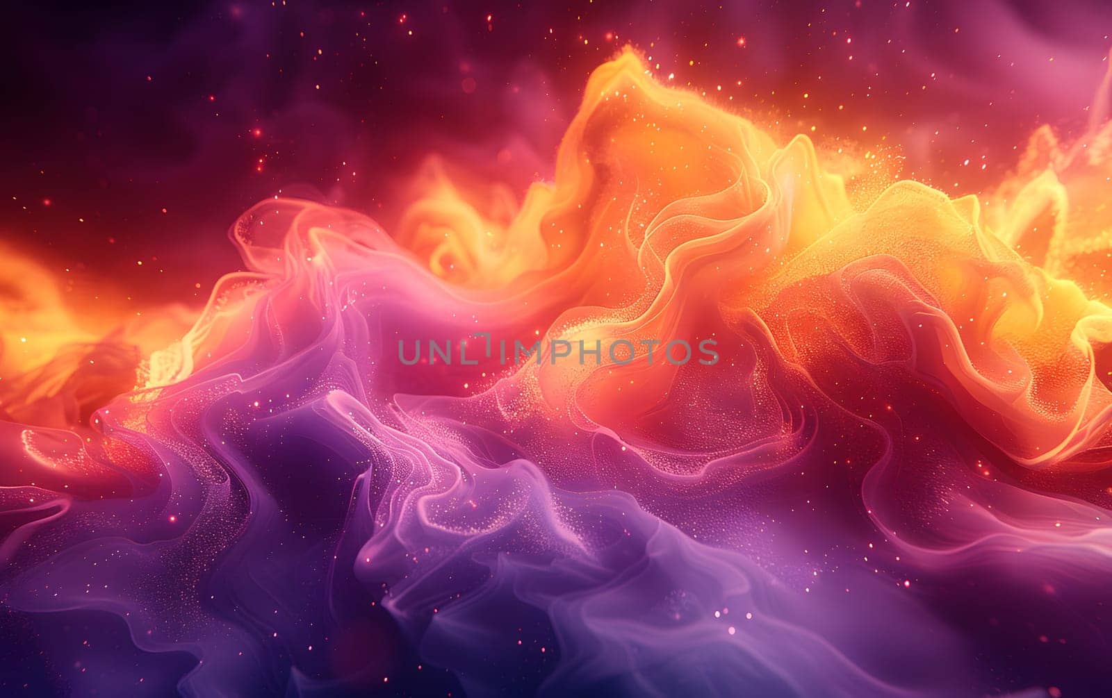 The painting depicts a galaxy with fiery purple flames and smoke billowing out of it, creating a mesmerizing display of heat and gas