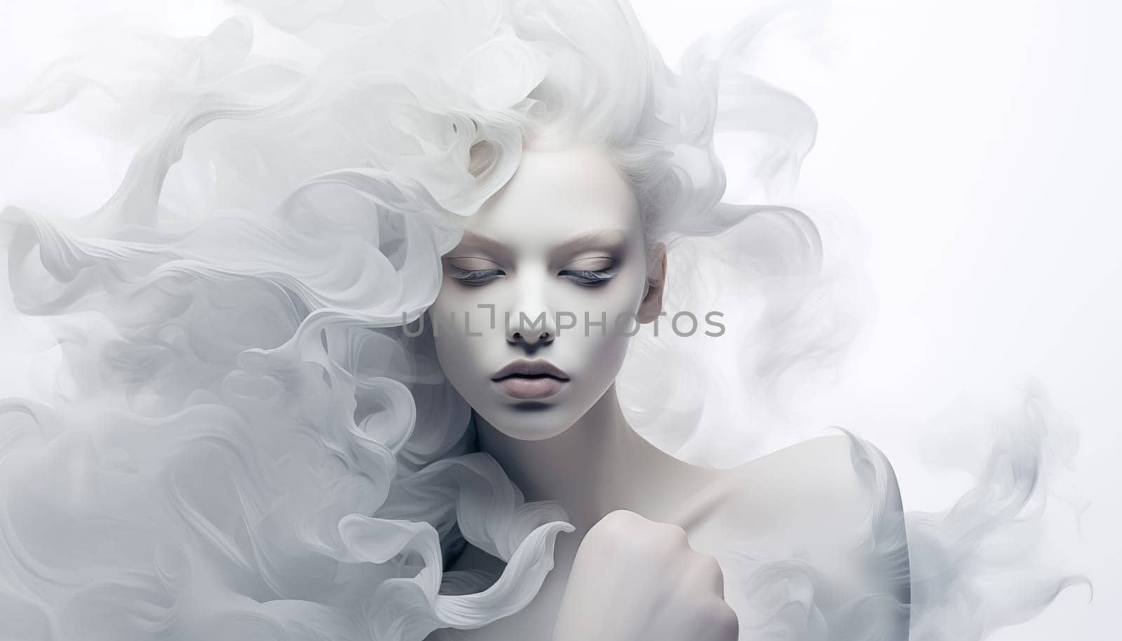 Woman portrait on an abstract white background. High quality photo