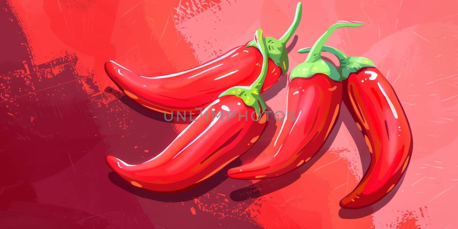 Red hot chilli peppers on the pastel red background, seasoning food concept by Kadula