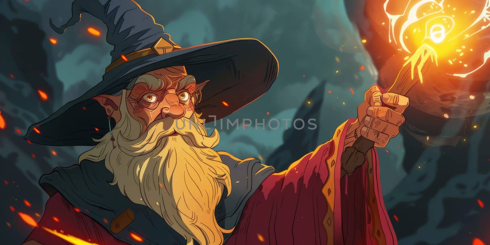 Portrait of wizard casting spell, magical concept