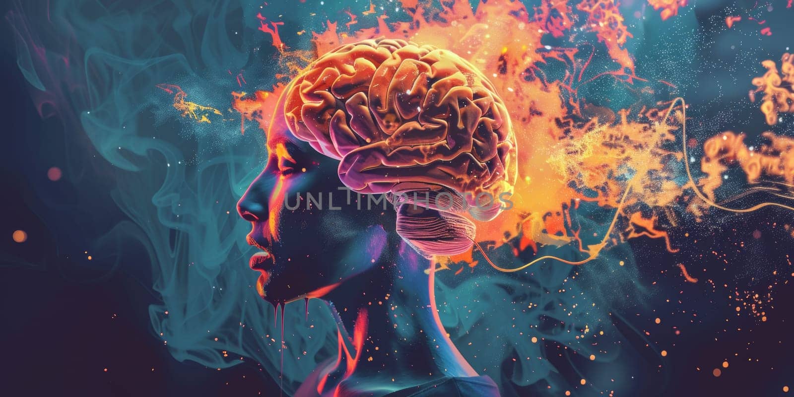 Burnout and overload of stress, flame explode out of head and brain