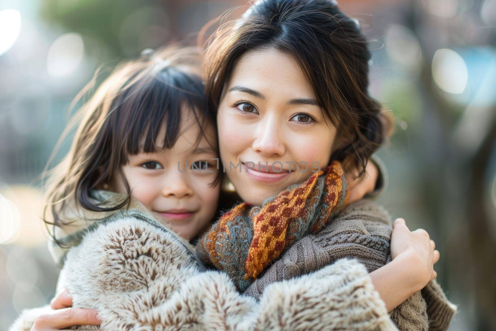 Happy mother's day! Child daughter congratulates mom and gives her flowers. Mum and girl smiling and hugging. Family holiday and togetherness. ai generated