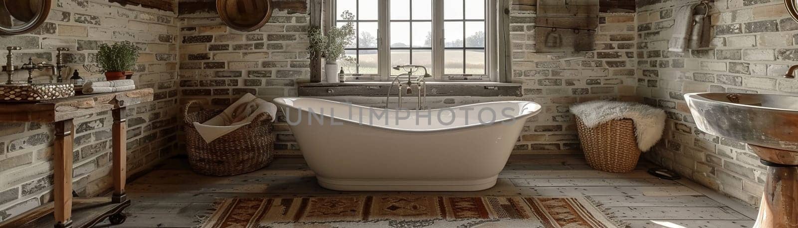 Tranquil spa-like bathroom with a freestanding tub and natural stone tiles by Benzoix