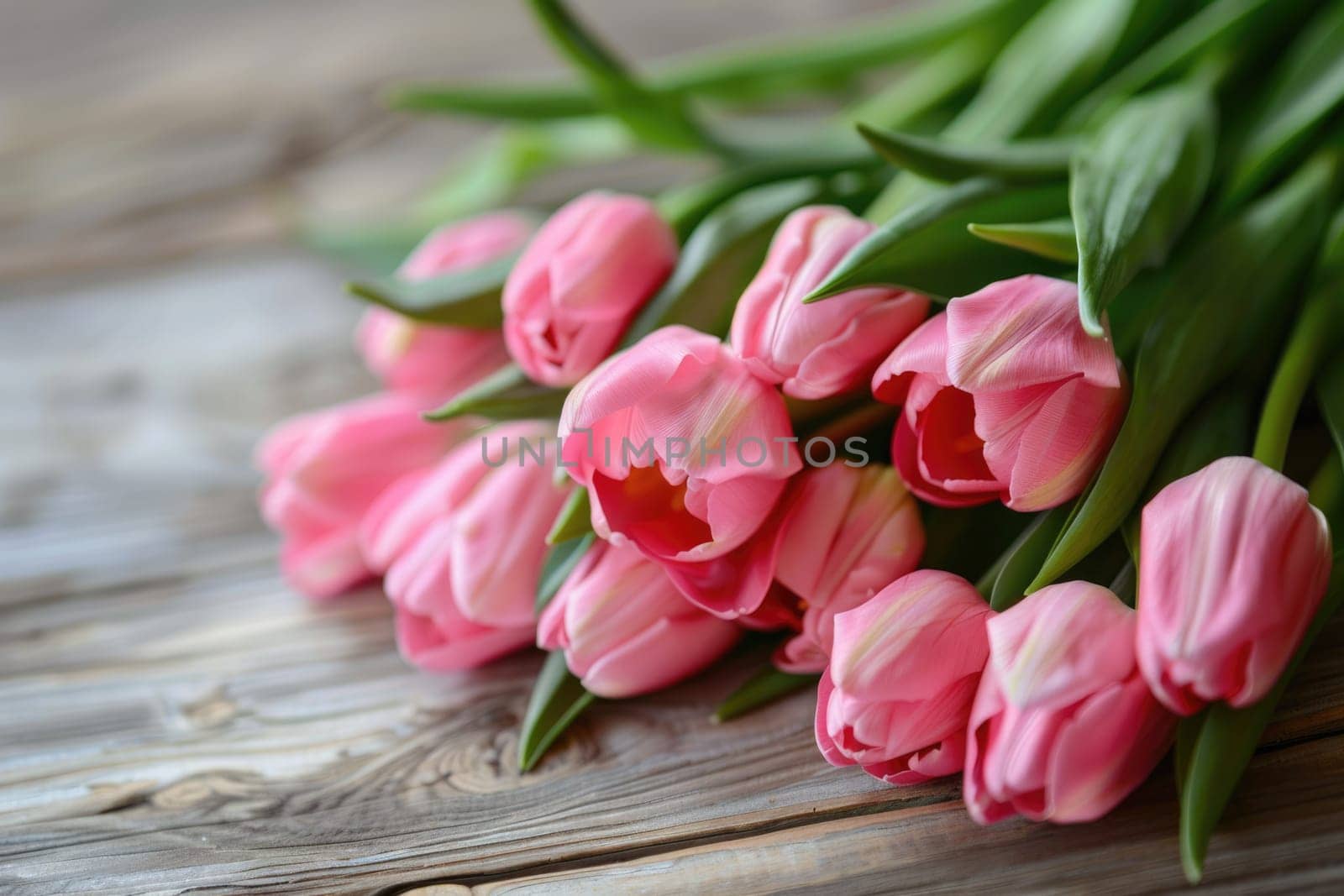 Flowers composition for Valentine's, Mother's or Women's Day. Pink flowers and card on old white wooden background. ai generated