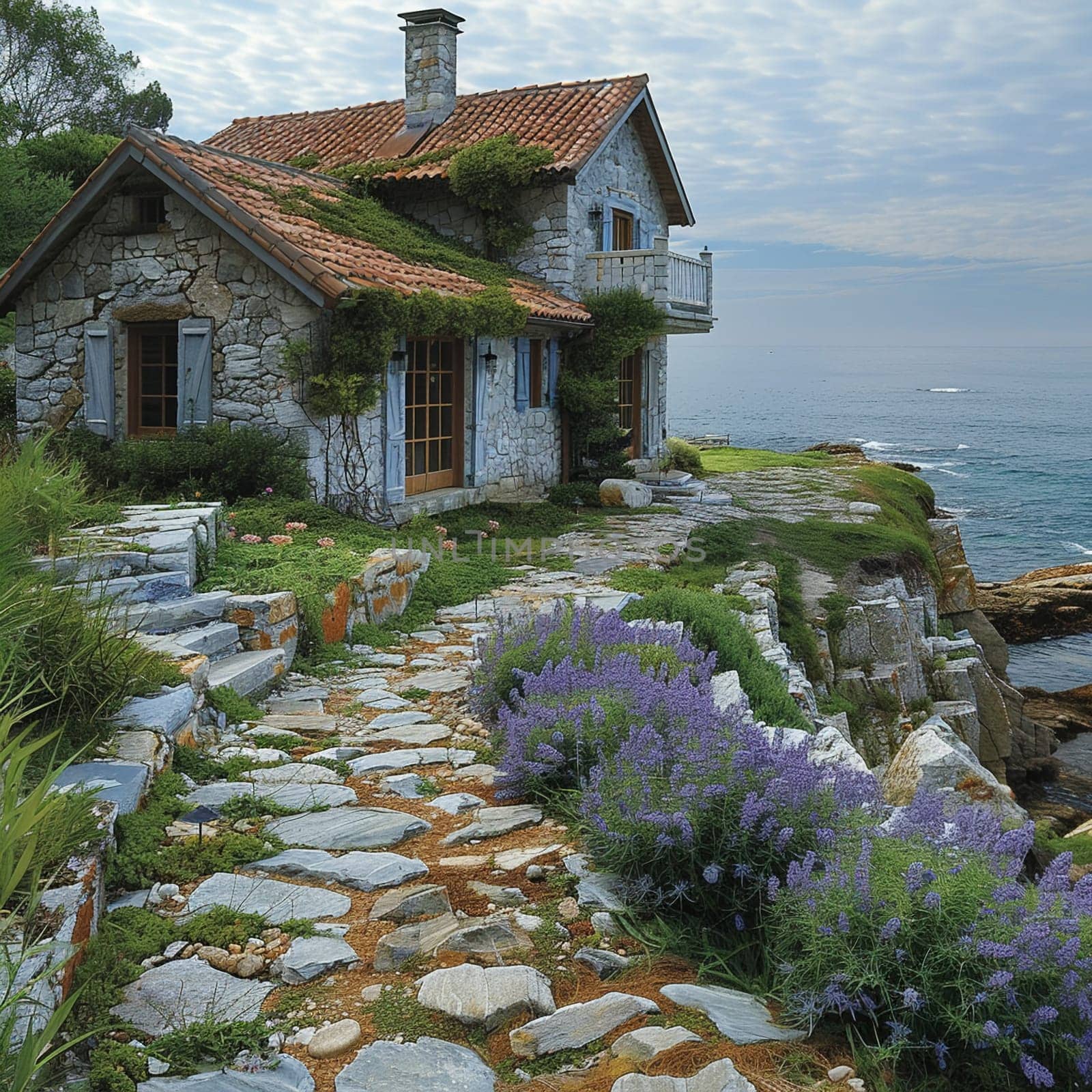 Charming Coastal Cottage with Stone Path to the Beach, coastal cottage charm for seaside serenity.