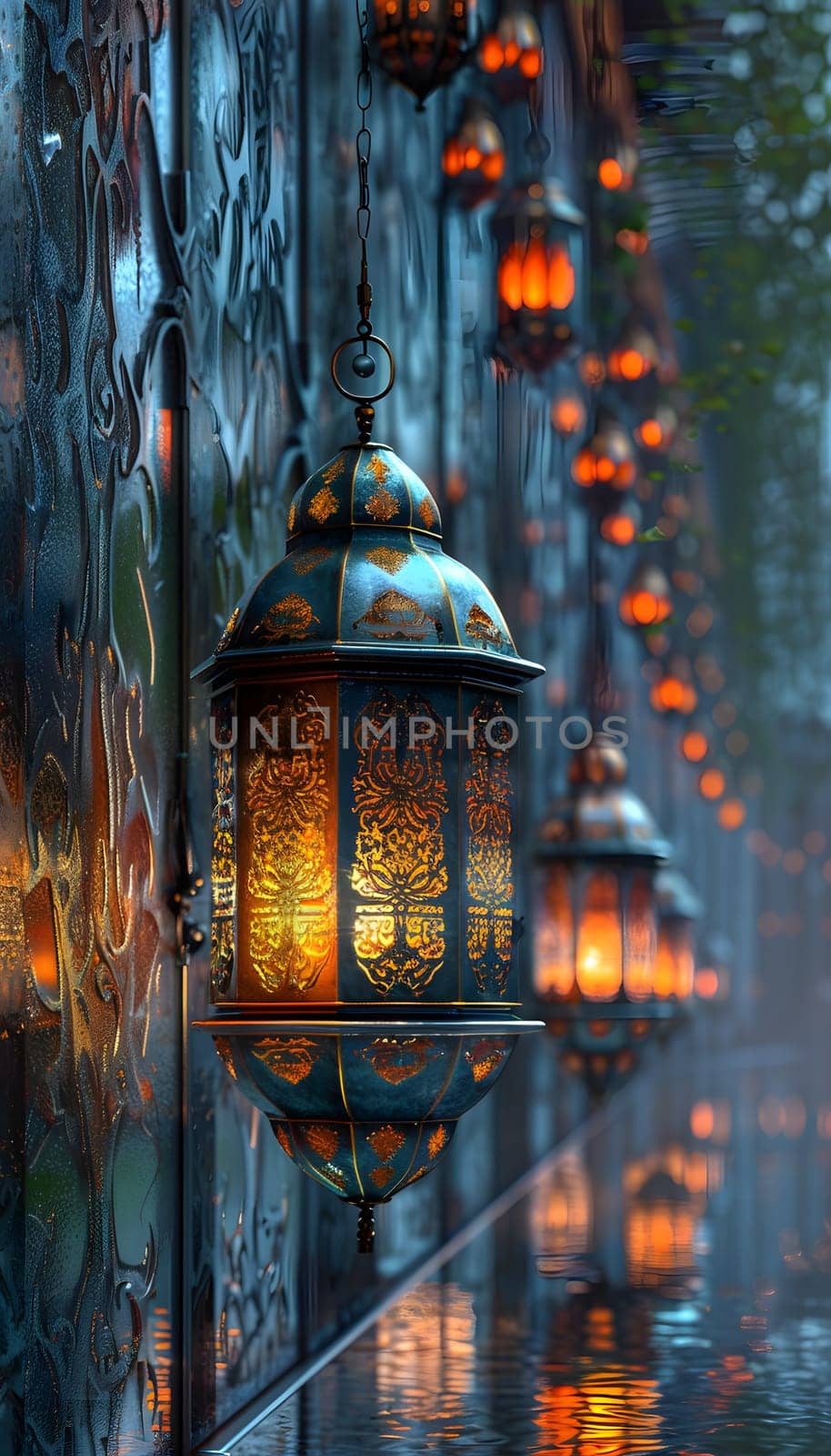 a row of lanterns are hanging from a wall by Nadtochiy