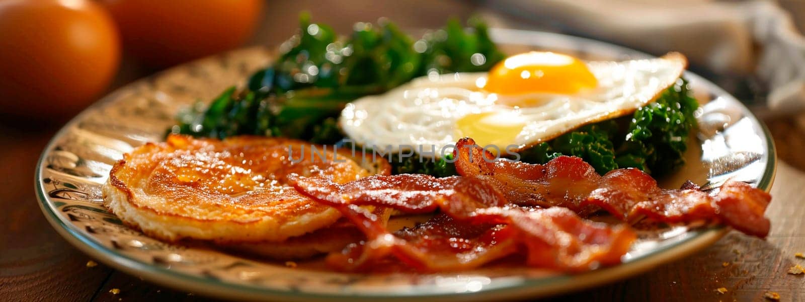 eggs and bacon on a plate. Selective focus. food.