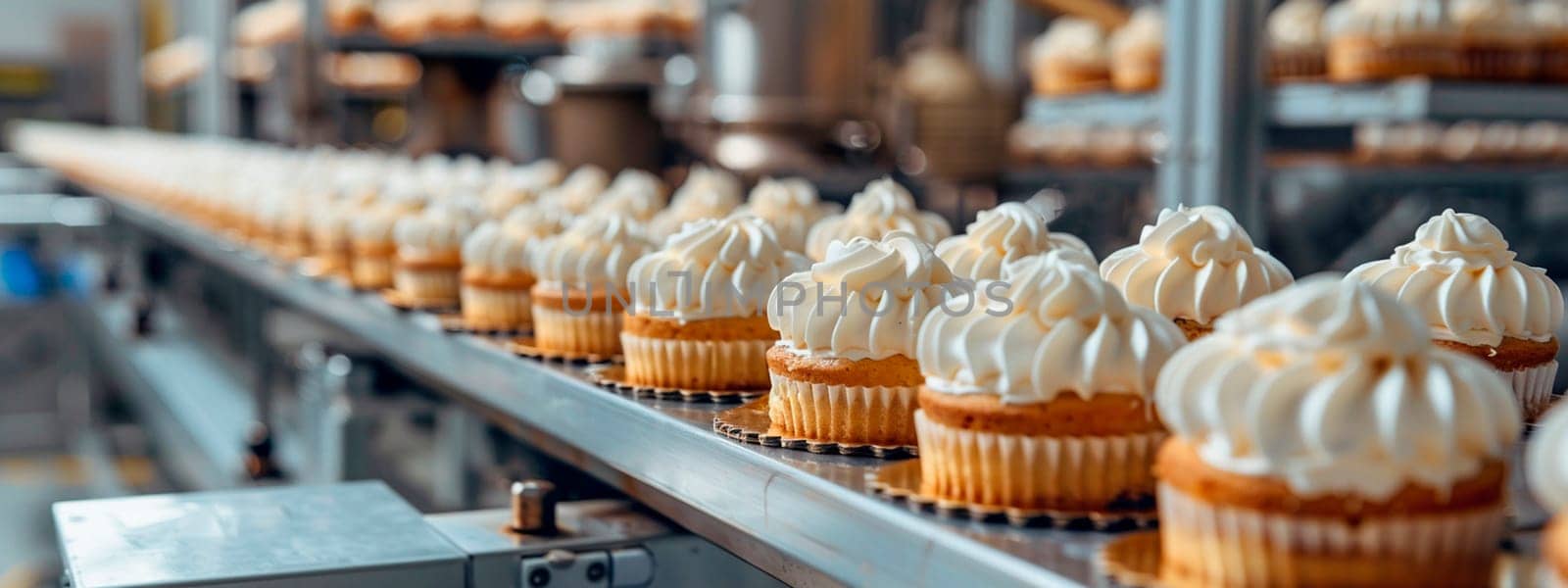 cupcakes in the factory industry. Selective focus. by yanadjana
