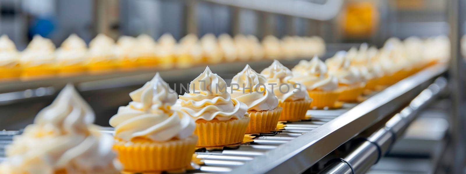 cupcakes in the factory industry. Selective focus. by yanadjana