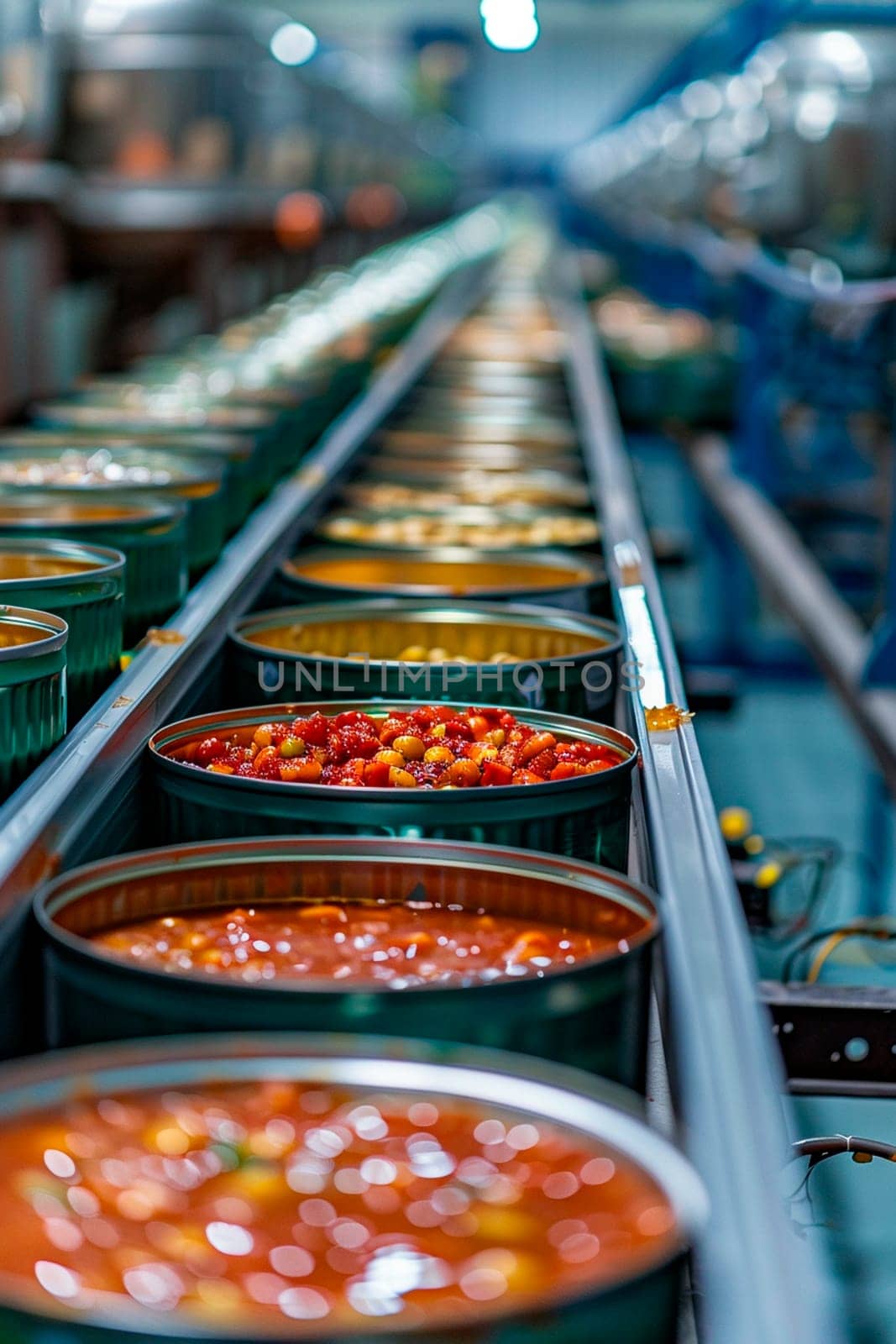 canned food in the factory industry. Selective focus. food.