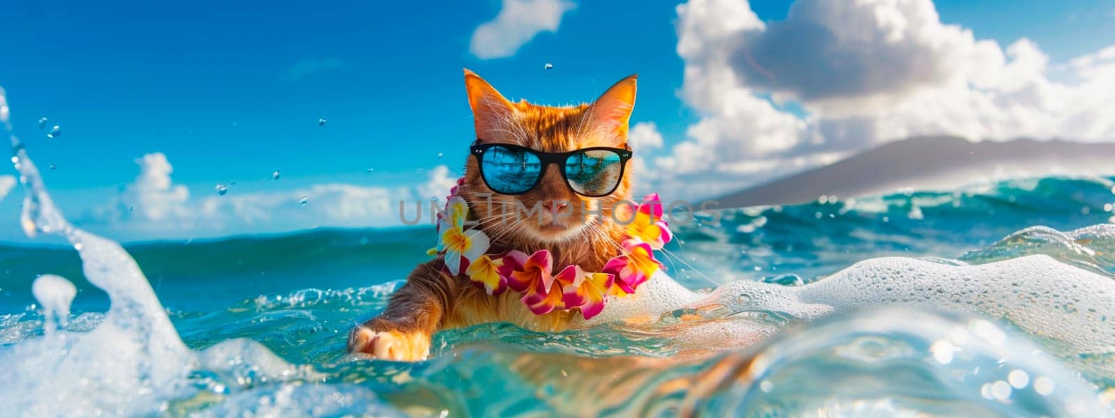 the cat swims on the surf. Selective focus. by yanadjana