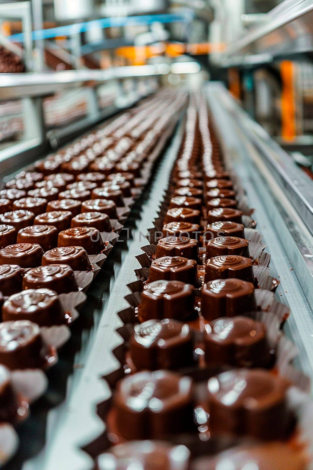 chocolate candies in the factory industry. Selective focus. by yanadjana