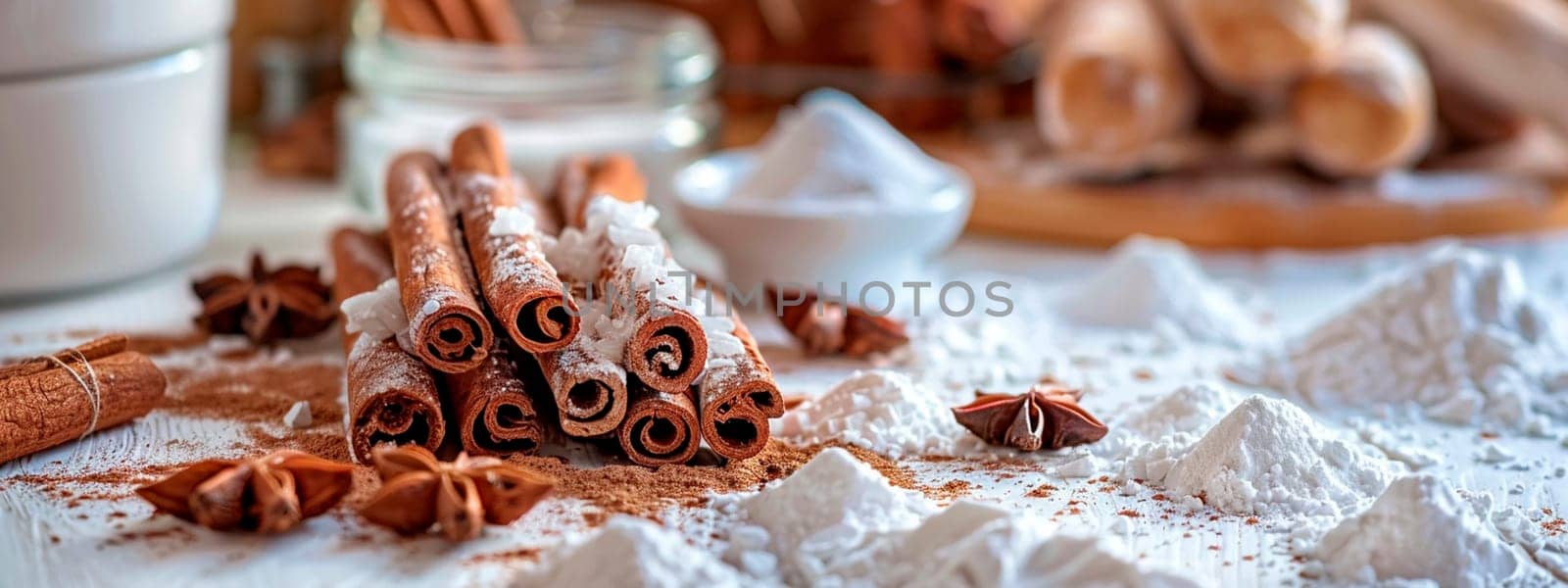 cinnamon flour and anise for baking. Selective focus. food.