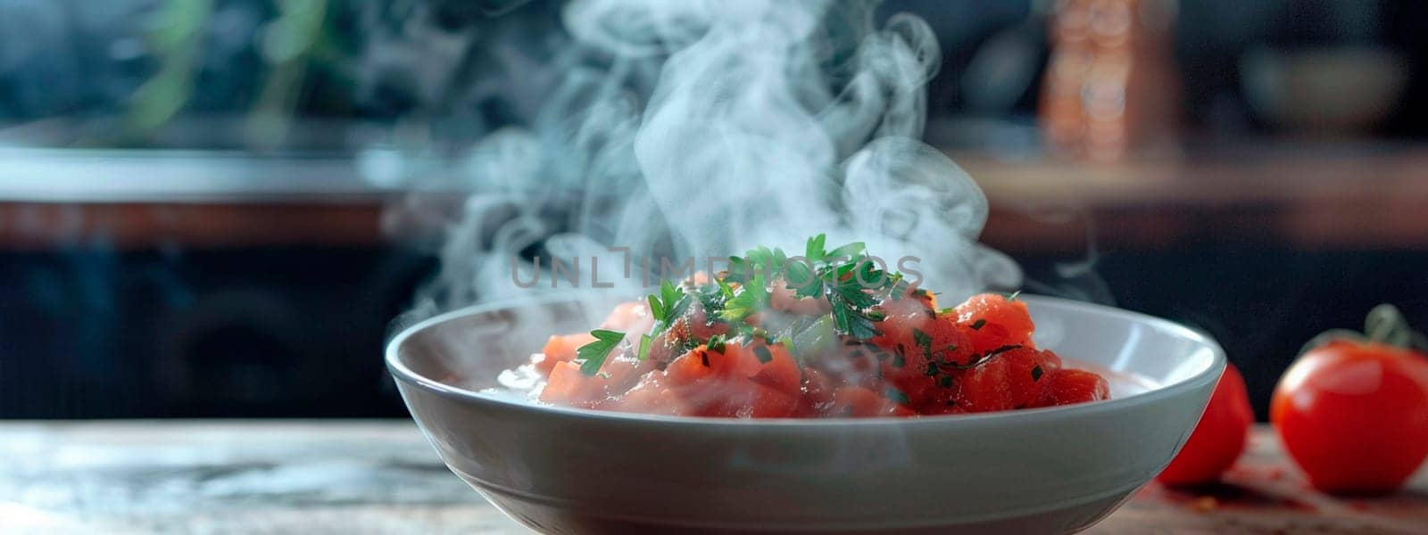 hot borscht in a plate. Selective focus. by yanadjana