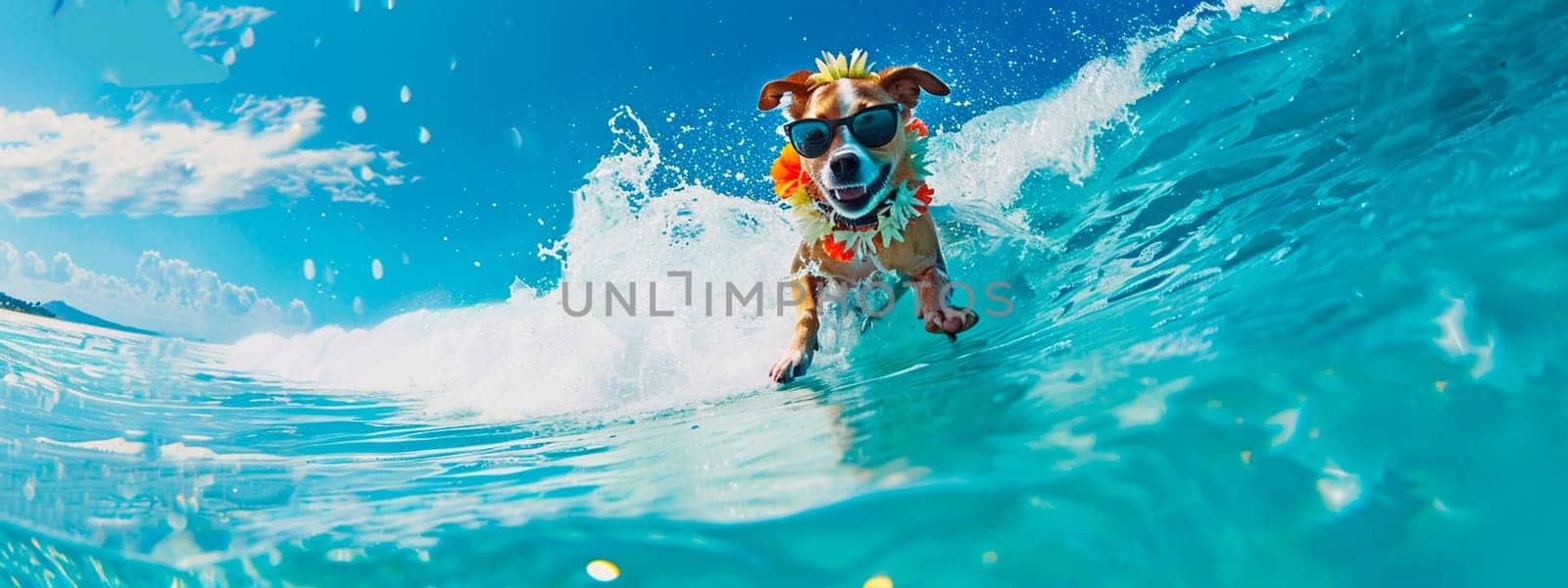 the dog swims on the surf. Selective focus. animal.
