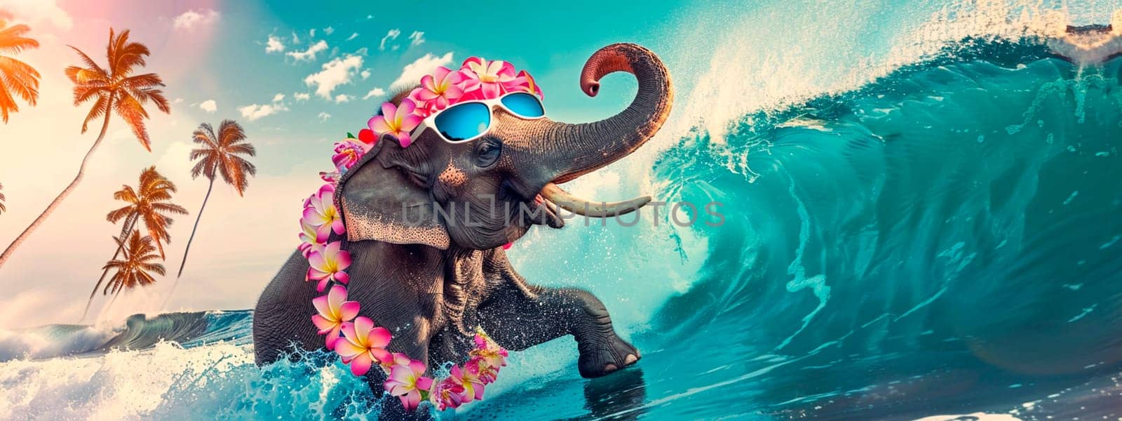 elephant swims on the surf. Selective focus. animal.