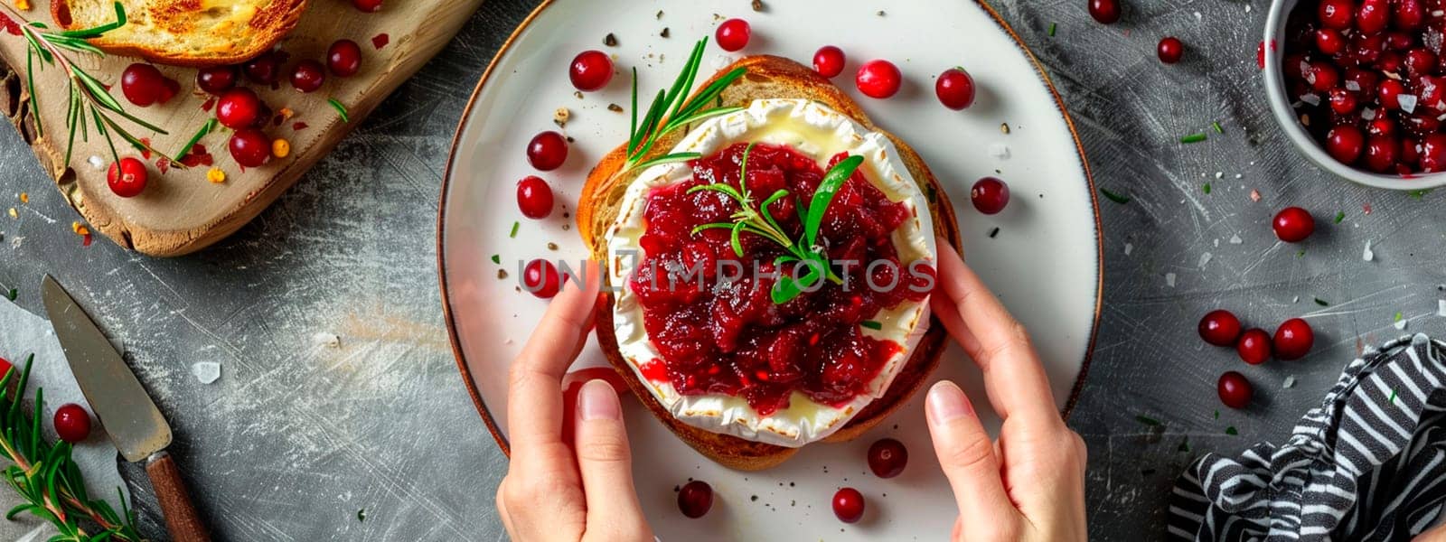 bruschetta with cheese and jam. selective focus. by yanadjana
