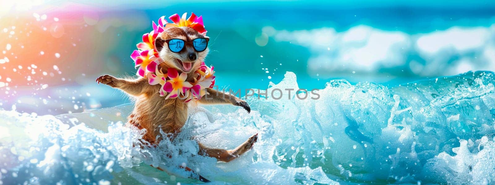 meerkat swims on the surf. selective focus. people.