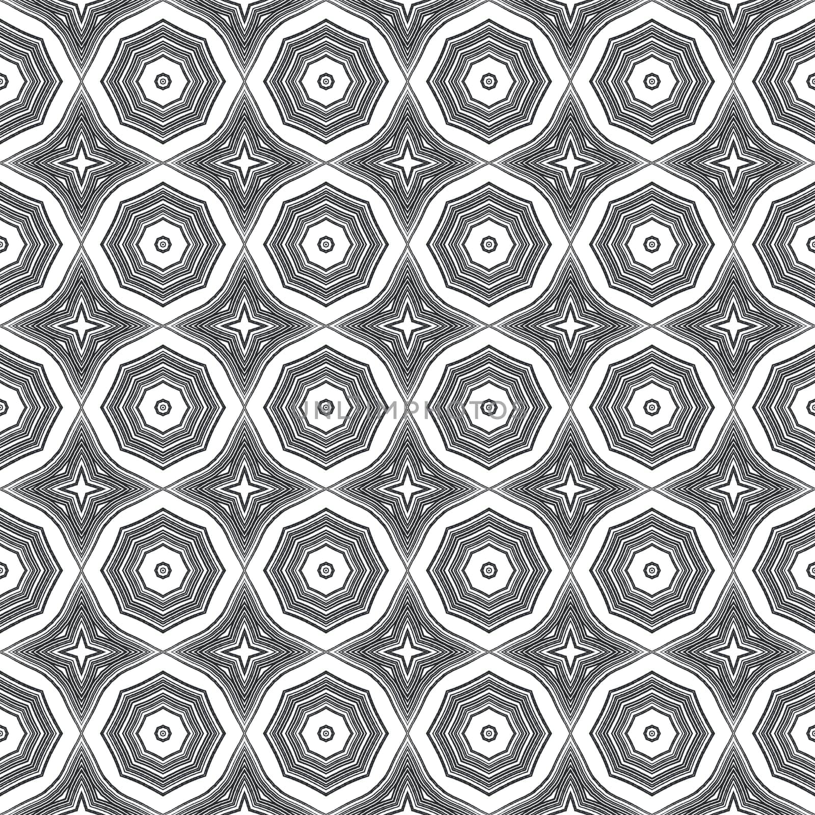 Striped hand drawn pattern. Black symmetrical kaleidoscope background. Textile ready likable print, swimwear fabric, wallpaper, wrapping. Repeating striped hand drawn tile.