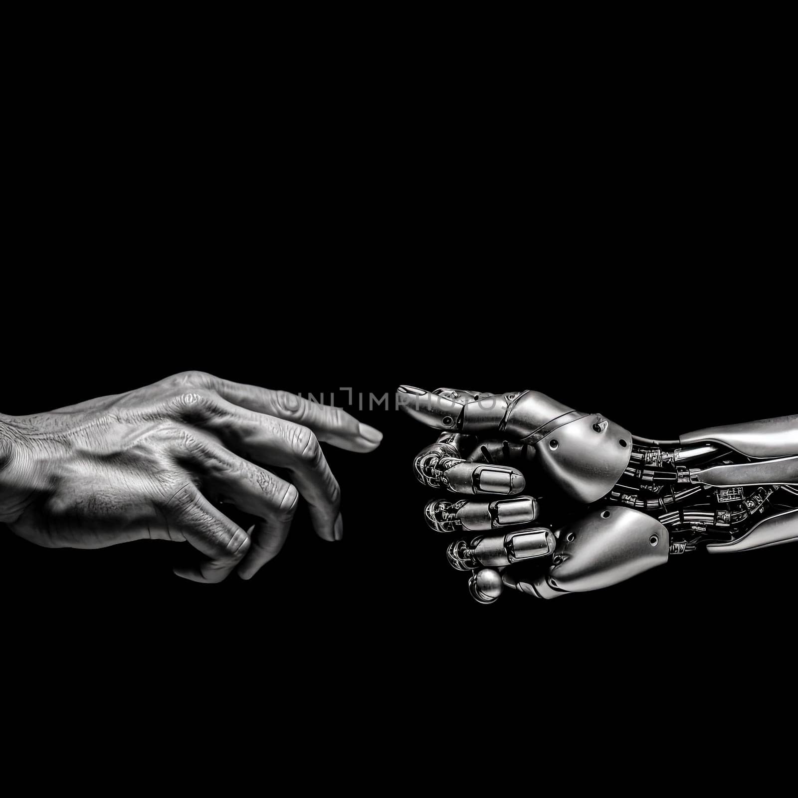 Two robotic hands are depicted touching each other by Alla_Morozova93