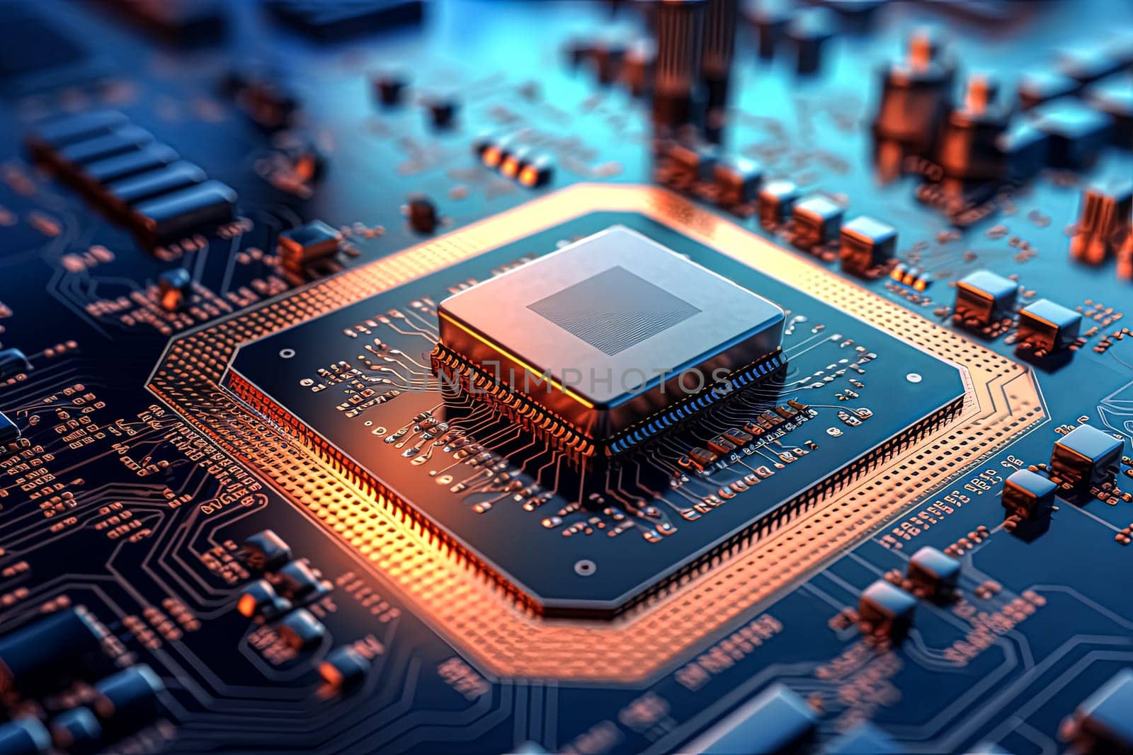 A close up of a computer chip with a gold colored border. by Alla_Morozova93