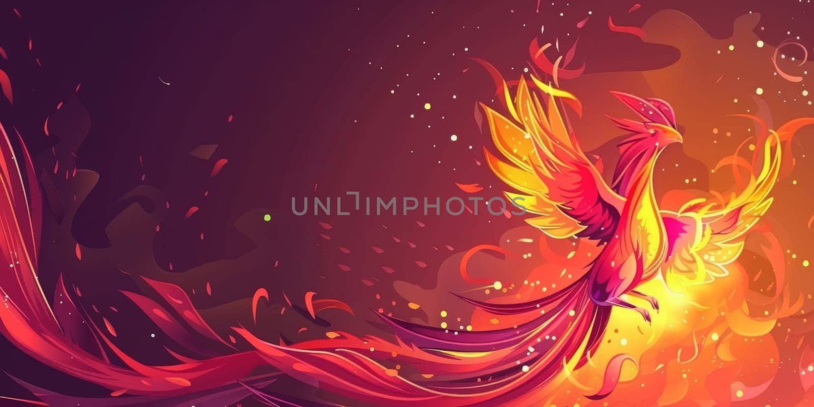 Fiery Fenix with abstract molten fire background with copy space