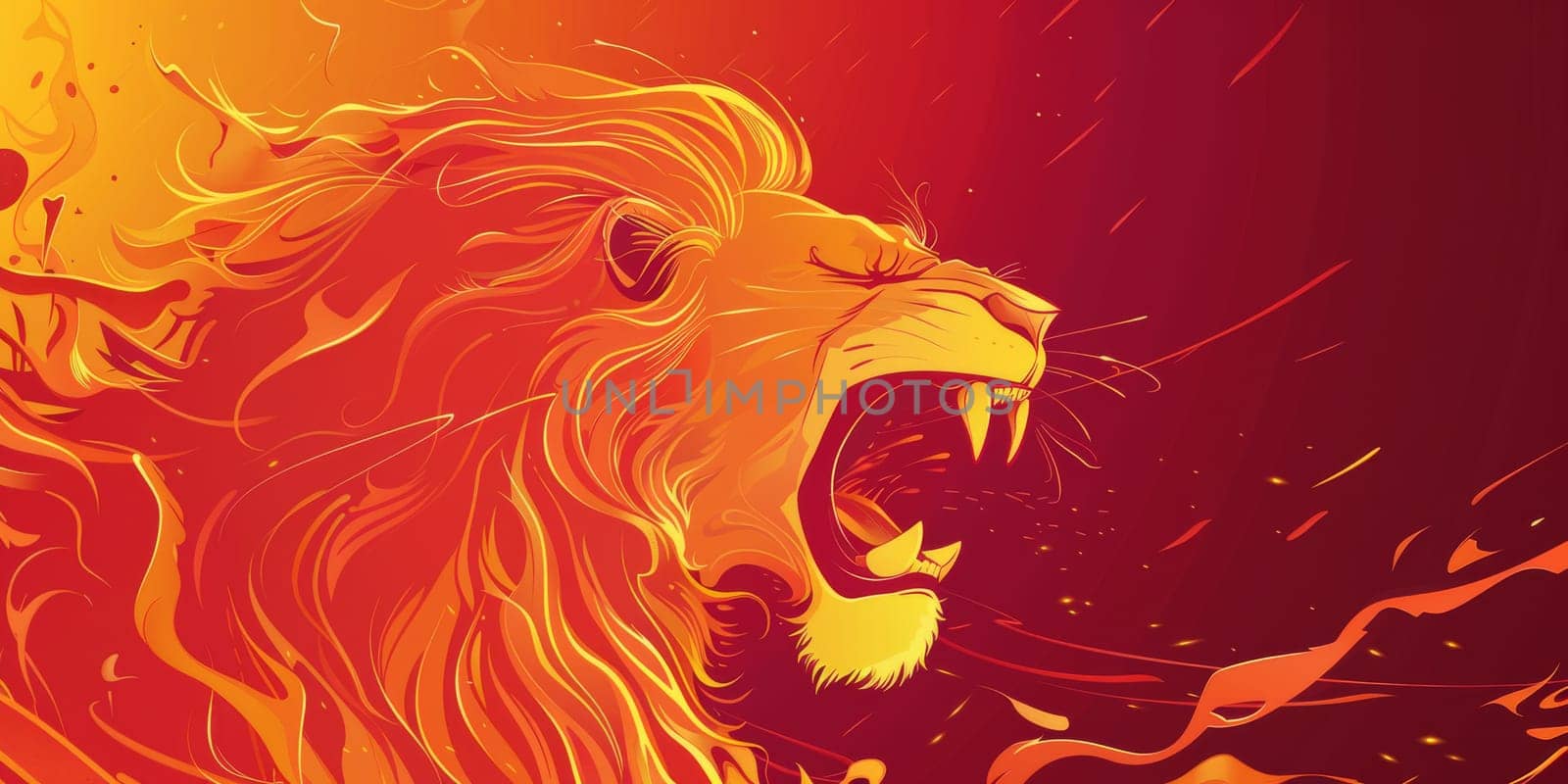 Rage lion isolated on a molten fire background
