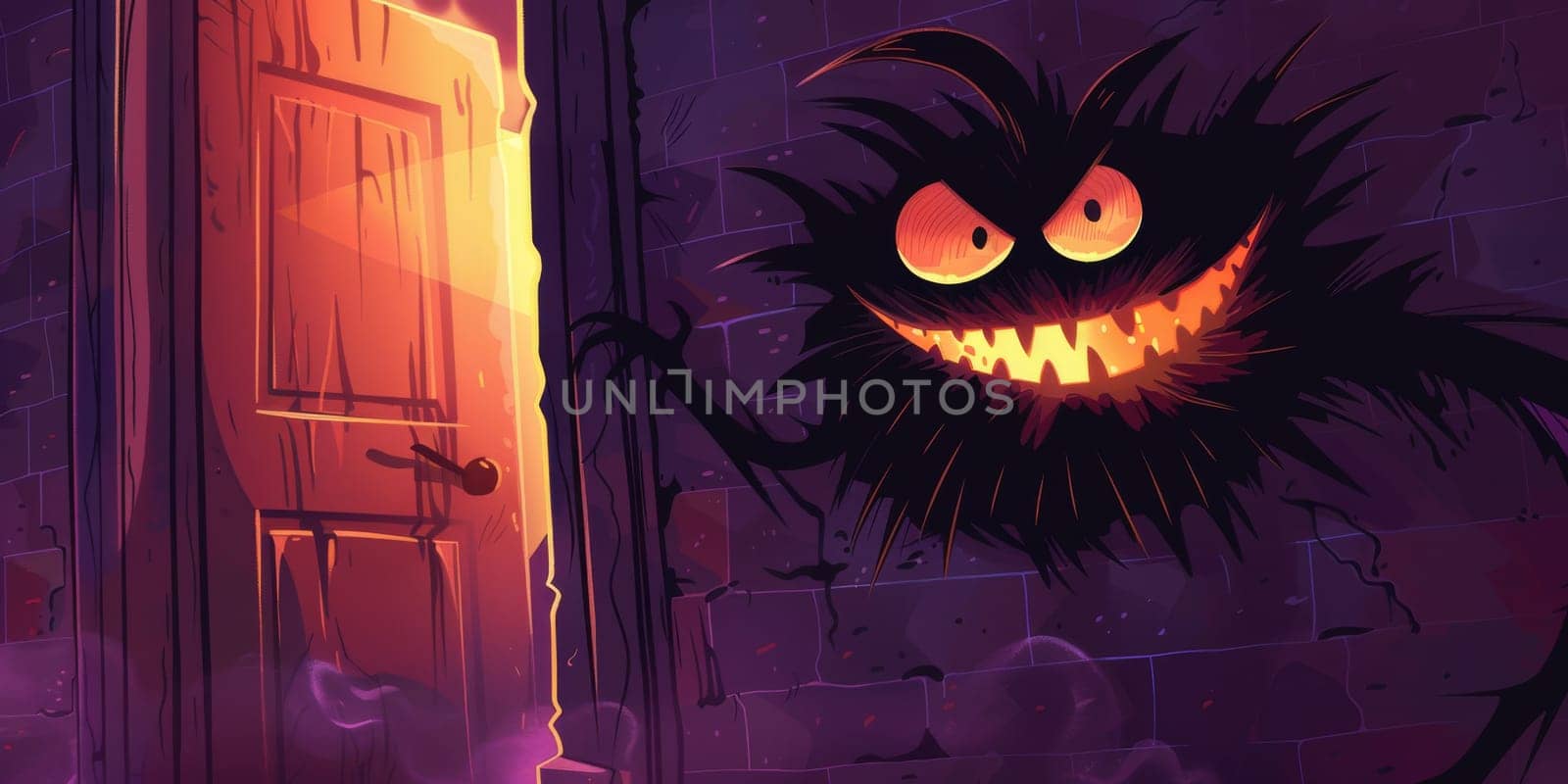 Fear of the dark behind the door, a monster and abstract creature