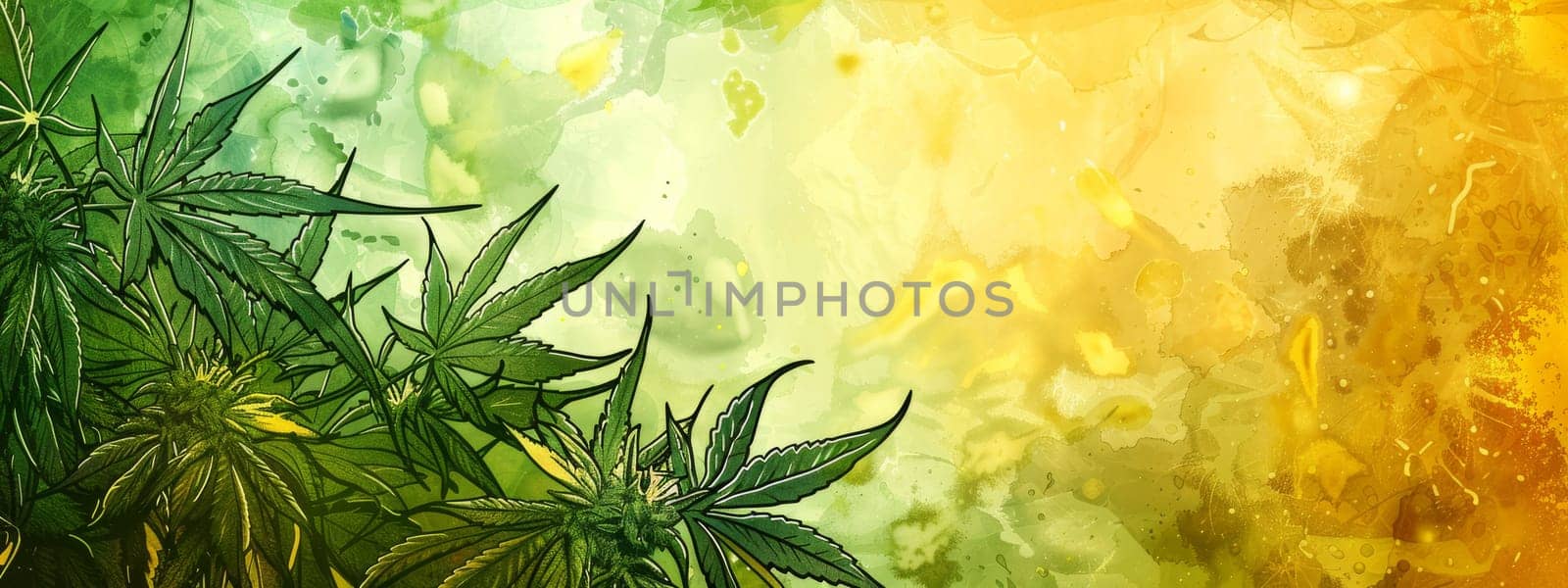 Cartoon marijuana isolated on bright green and gold background