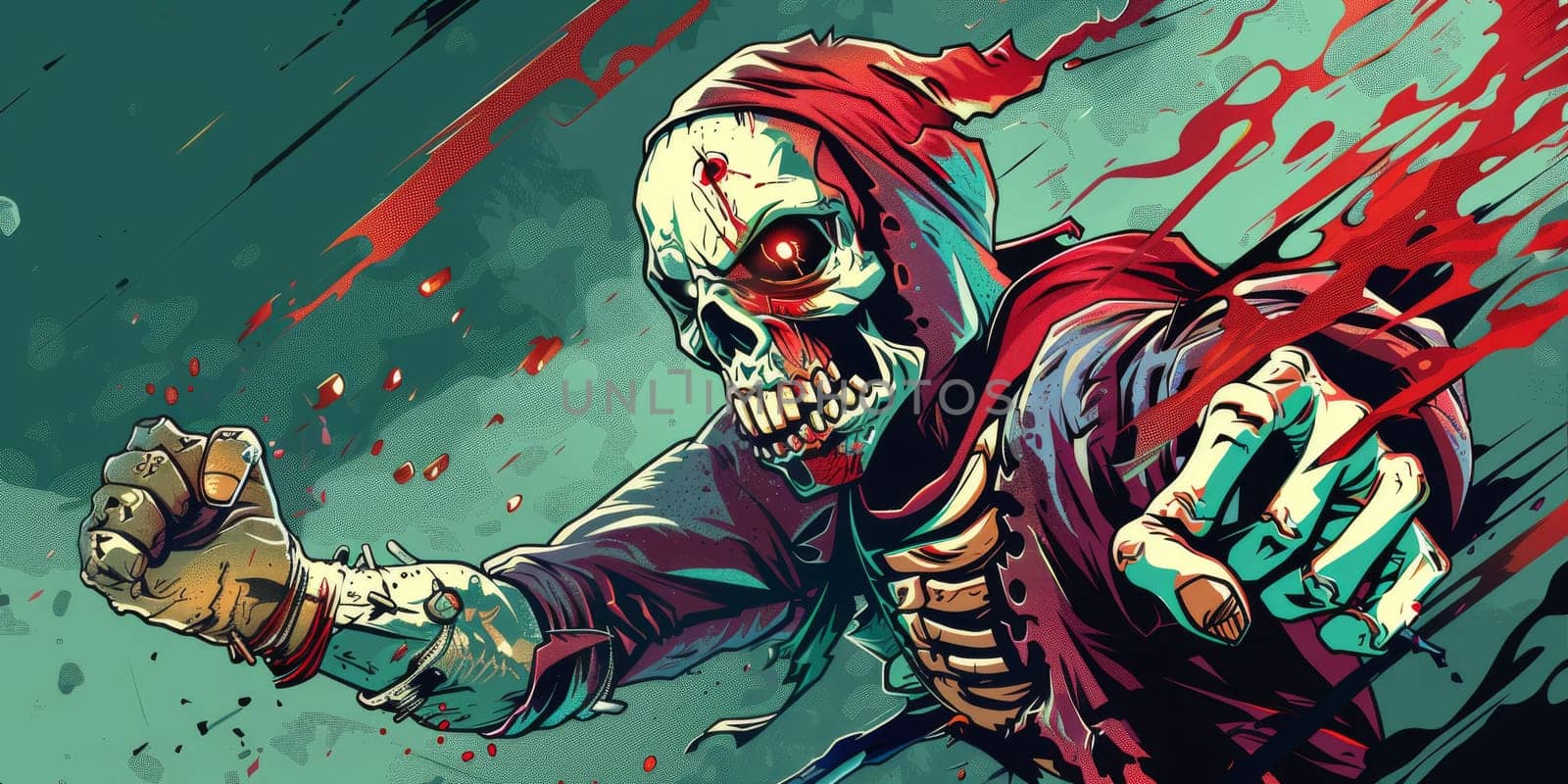 Rush, creepy, a hooded skeleton, death punch concept