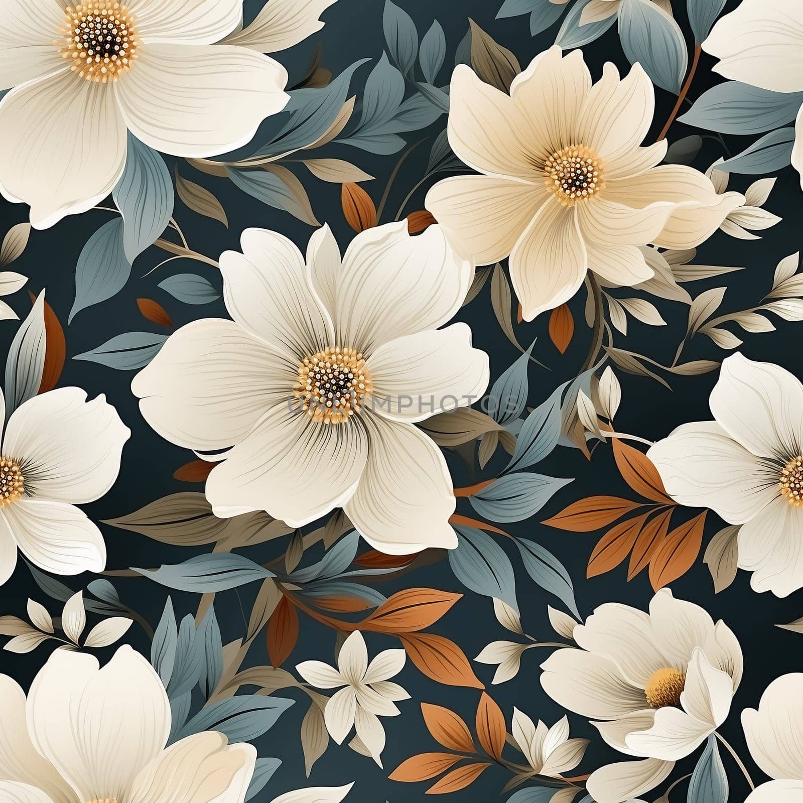 Seamless pattern tile background flowers and floral leaves plants by Nadtochiy