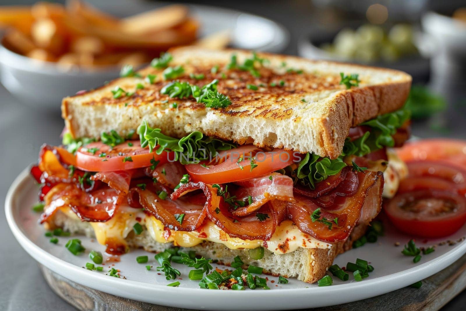 Classic BLT club sandwich close-up shot on a plate by papatonic