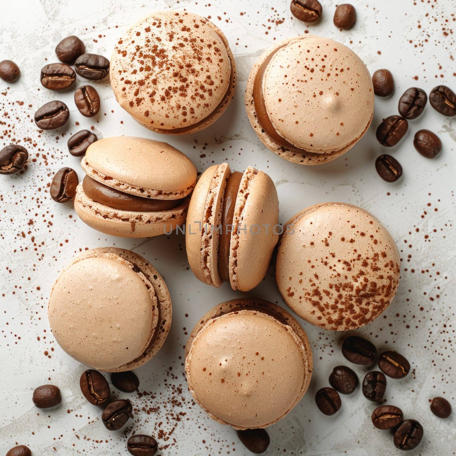Top view of delicious coffee flavored macaroons by papatonic