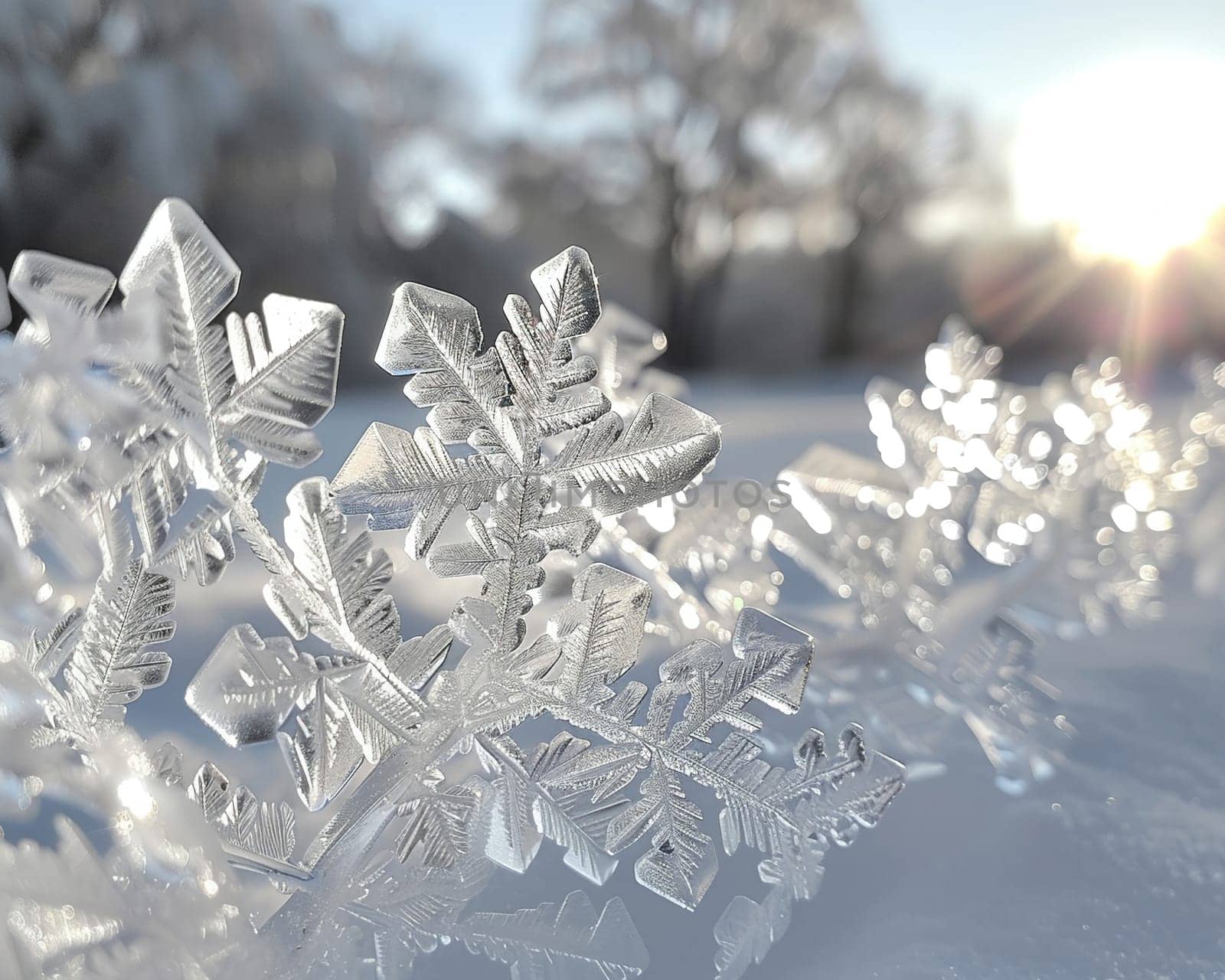 Close-up of intricate ice patterns on a window by Benzoix