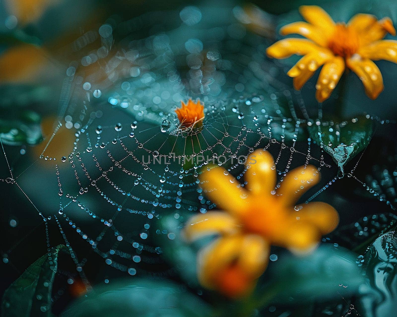 Glistening raindrops on a spider web by Benzoix