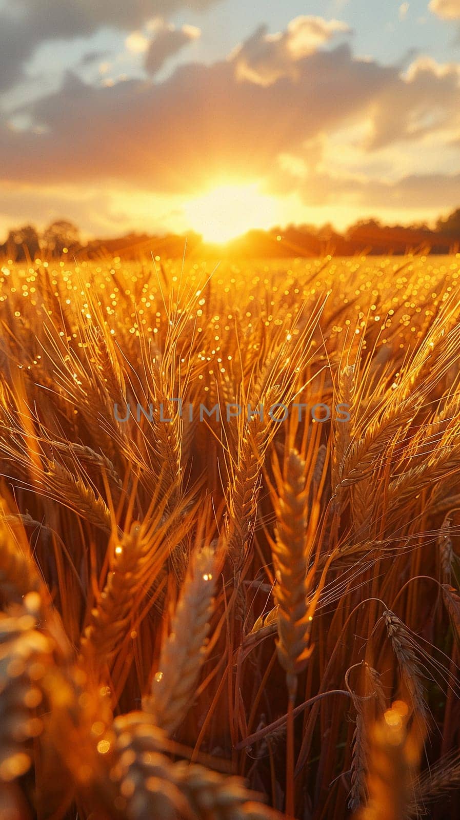 Golden wheat field swaying in the breeze, ideal for agricultural and country themes.