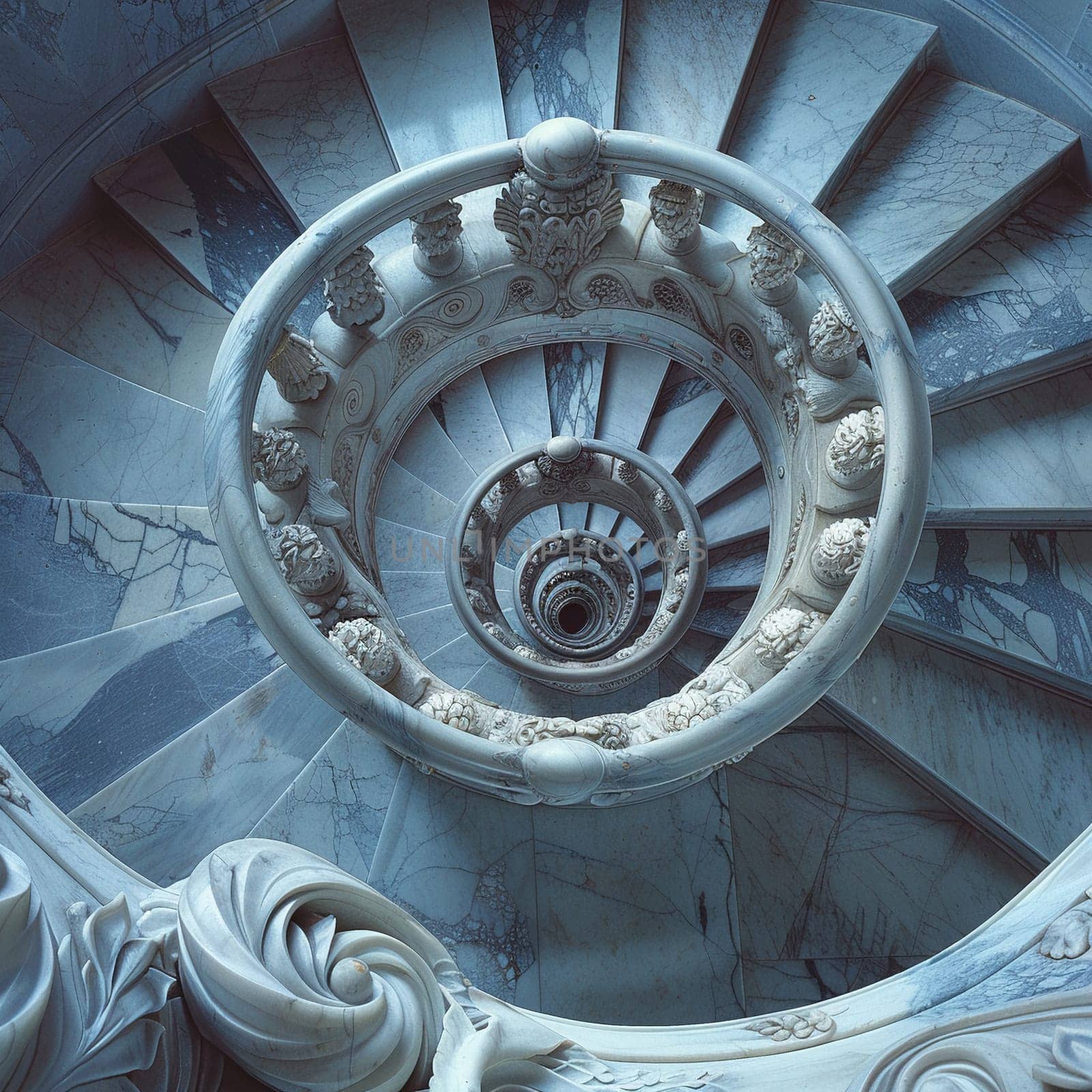 The architectural detail of a spiral staircase by Benzoix