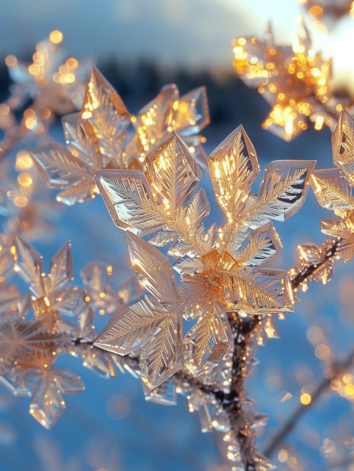 Close-up of intricate ice patterns on a window, illustrating winter's artistry.