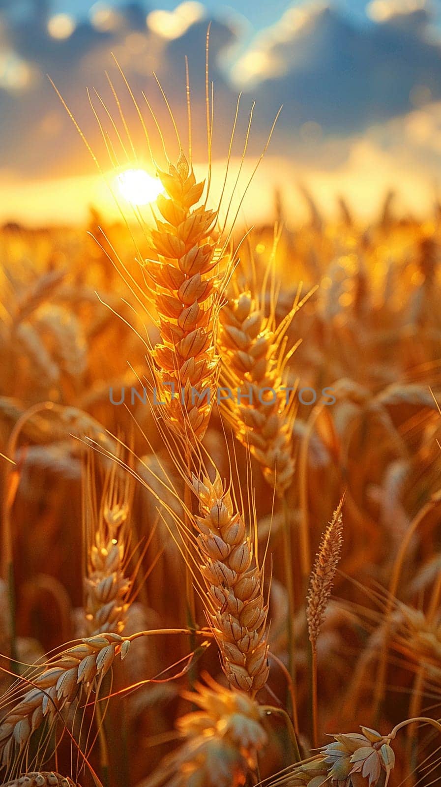 Waves of grain in a field at sunset by Benzoix