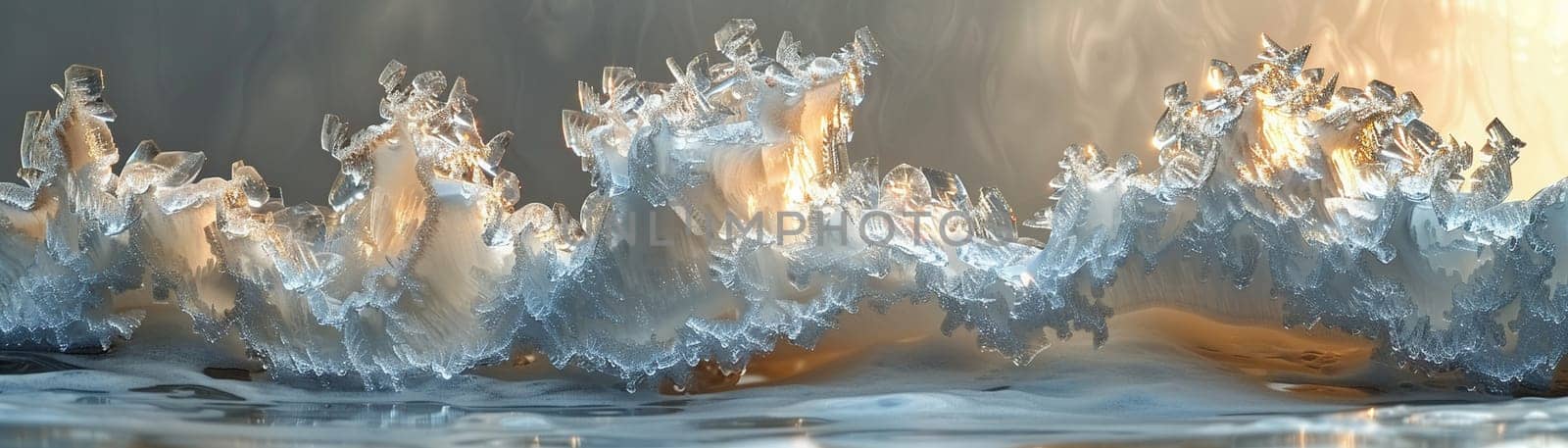 Close-up of intricate ice patterns on a window by Benzoix