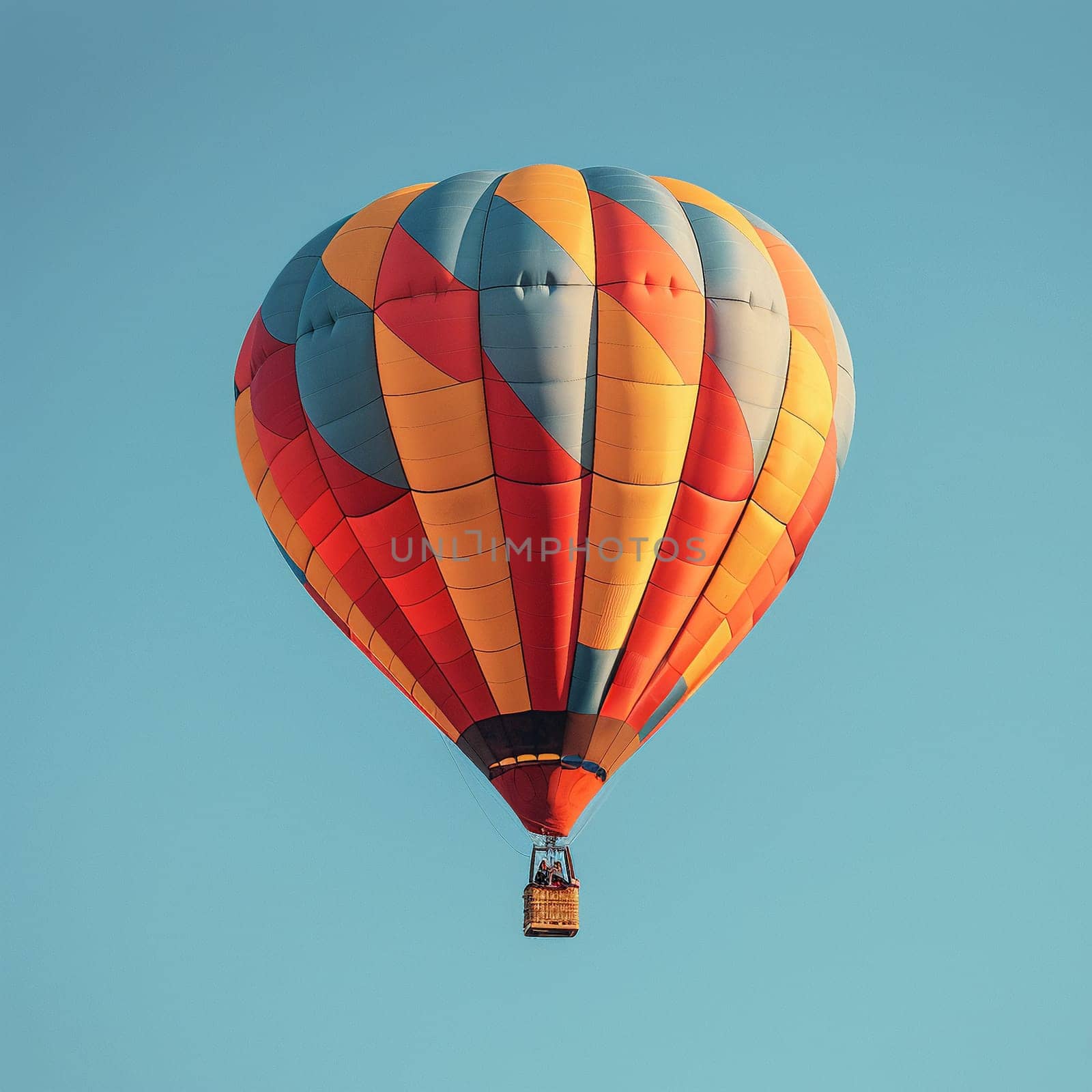 A colorful hot air balloon floating against a clear blue sky, representing freedom and adventure.