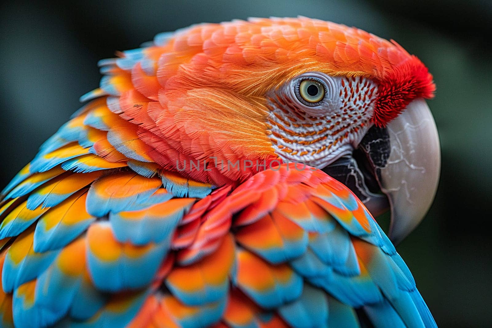 Close-up of a colorful parrot's feathers, great for vibrant and exotic projects.