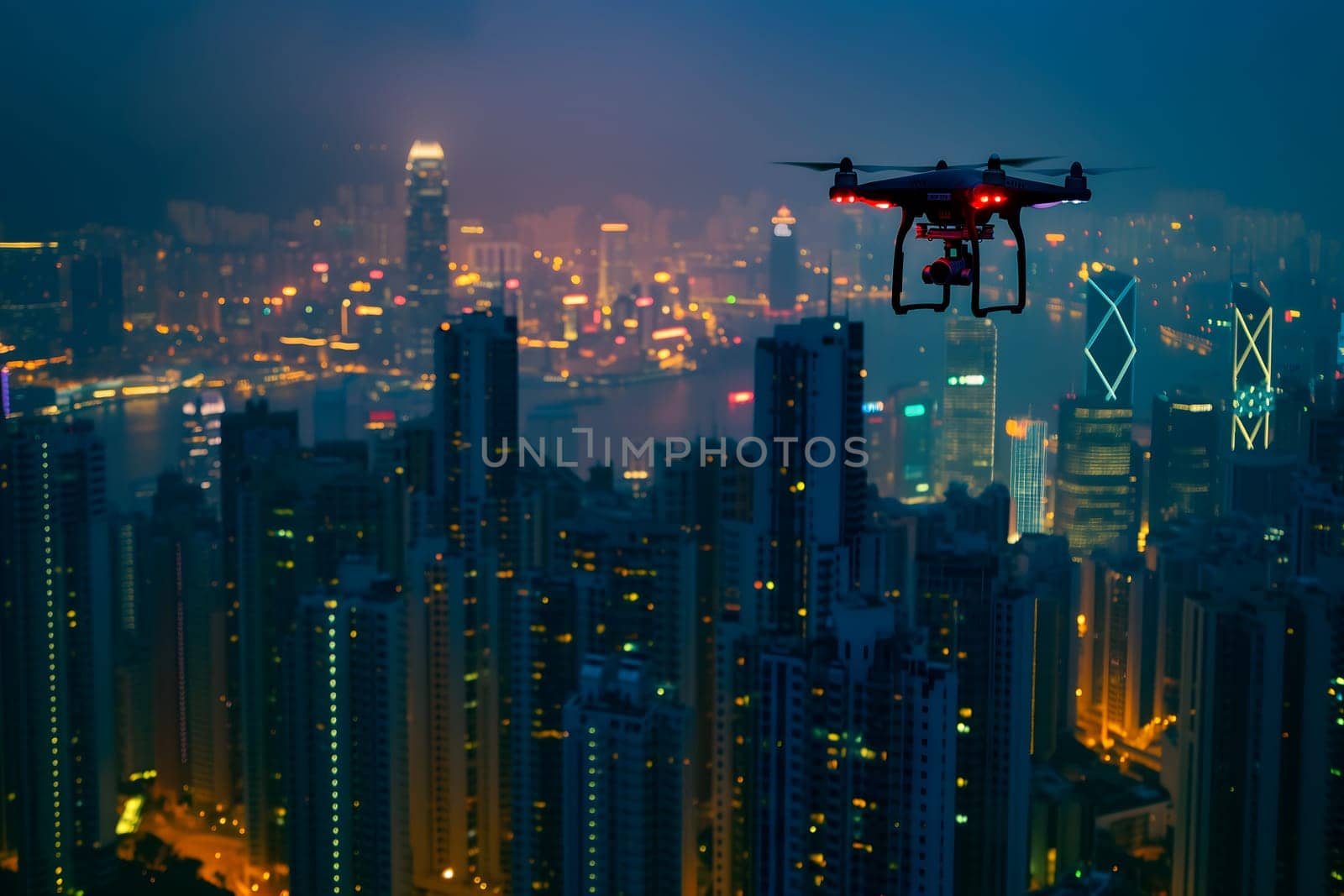drone above the city at summer night by z1b