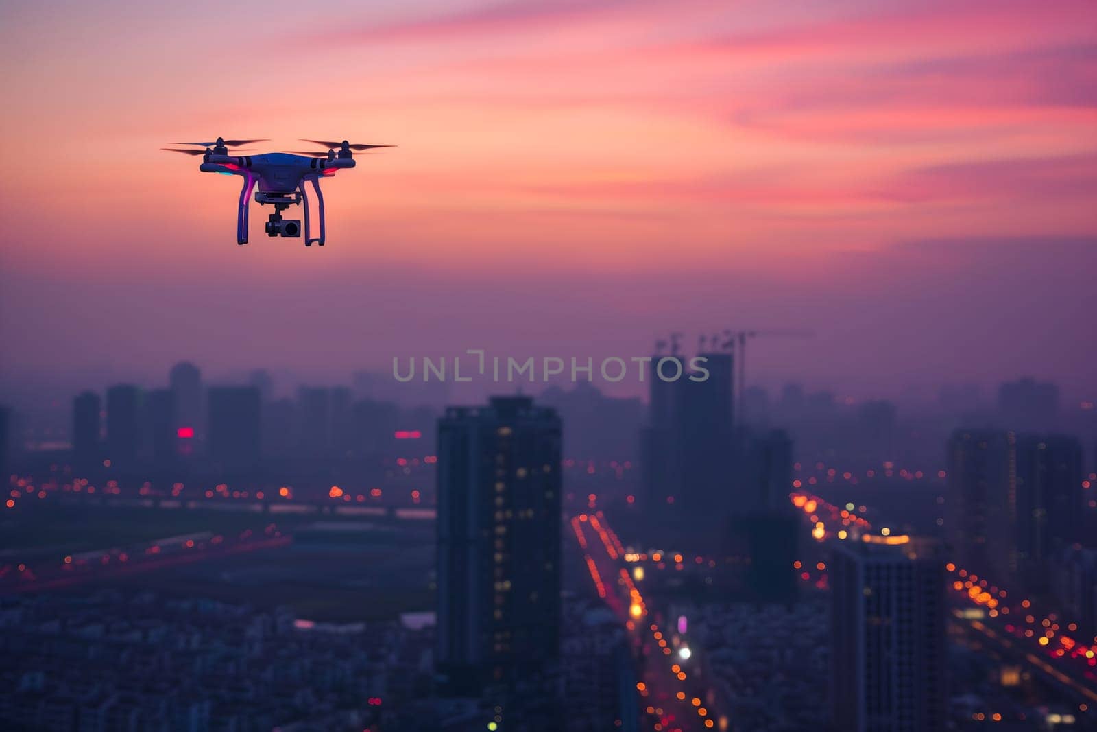one drone over city at summer sunrise by z1b