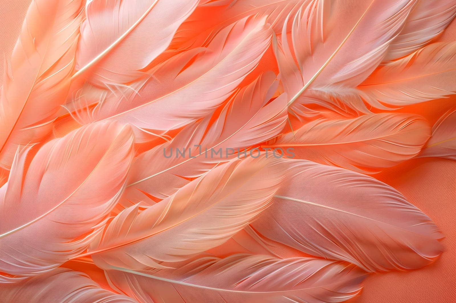 Closeup of soft pink feathers on a peach background by Nadtochiy