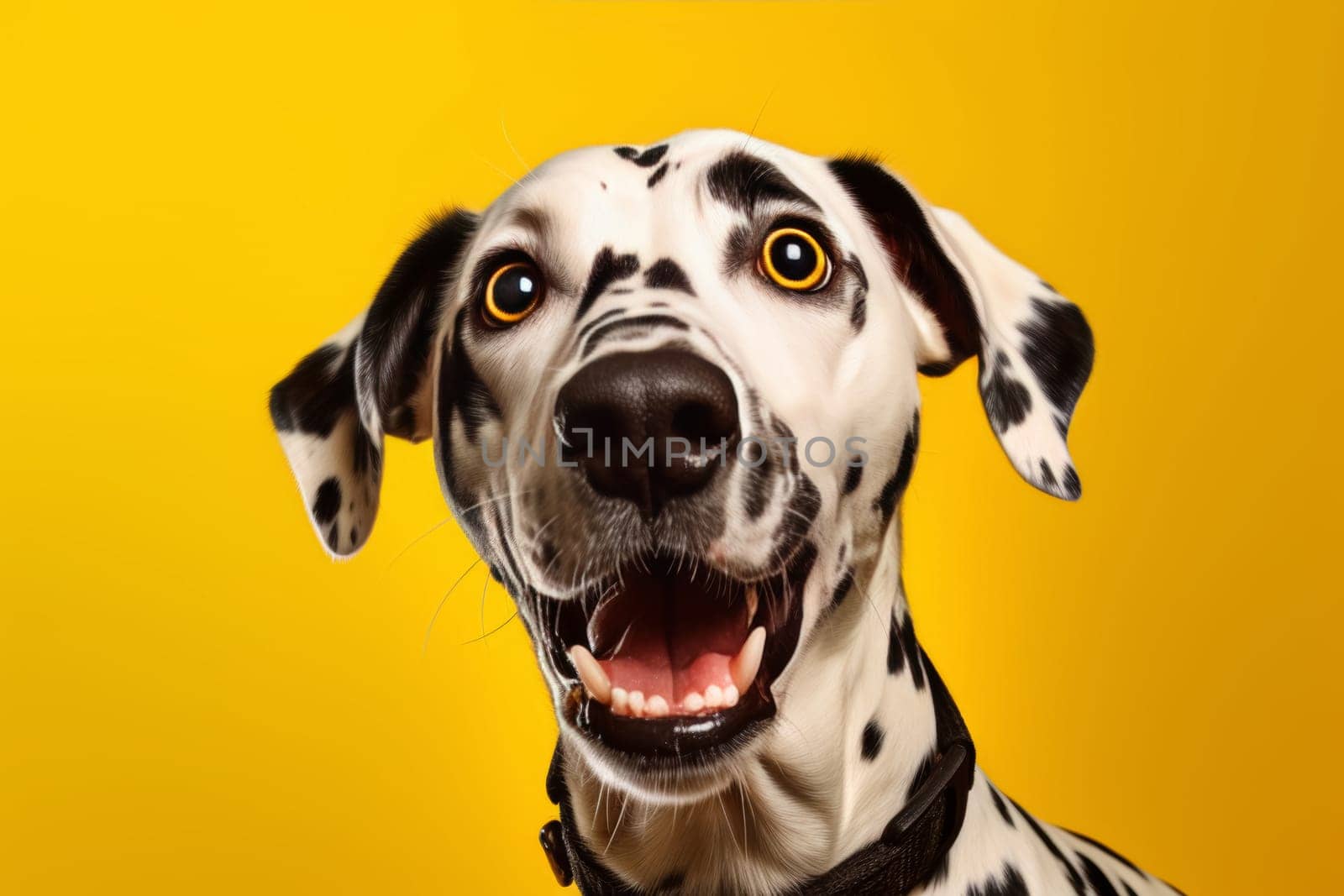 Cheerful Dalmatian Dog on Yellow.