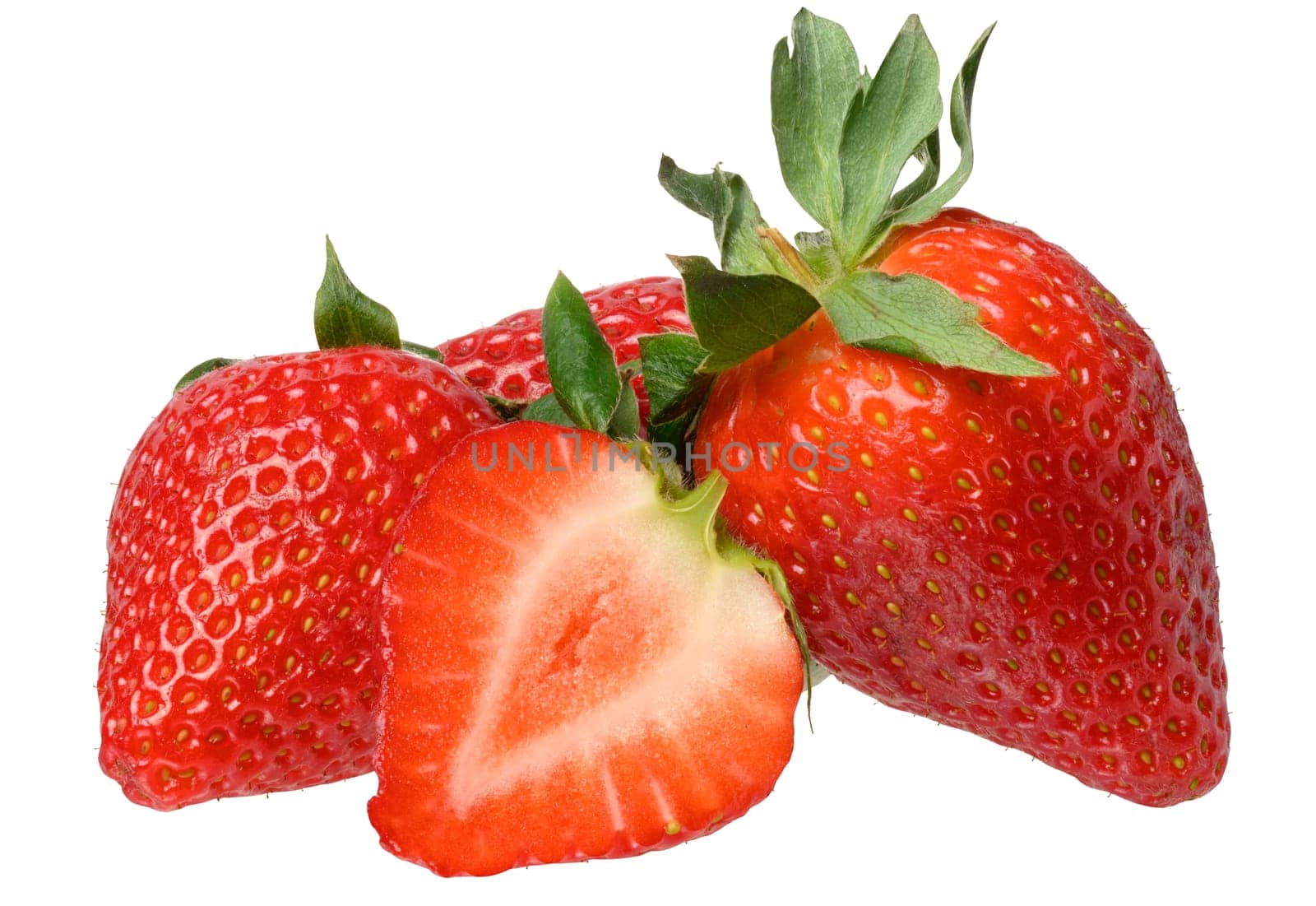 Ripe red strawberries on isolated background, close up