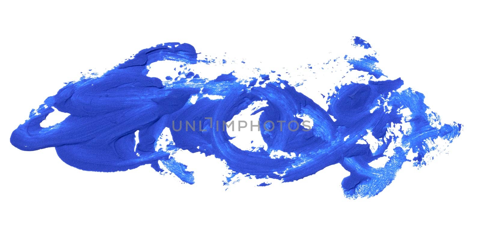 Watercolor brush stroke of blue paint on a white isolated background